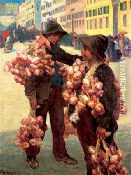 Les Marchands D'oignons Oil Painting - Charles Hermans
