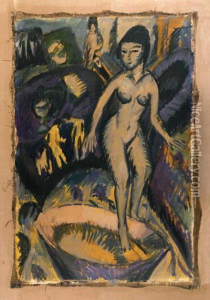 Weiblicher Akt Mit Badezuber (recto) Oil Painting - Ernst Ludwig Kirchner