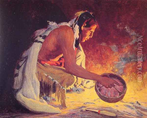 Indian by Firelight Oil Painting - Eanger Irving Couse