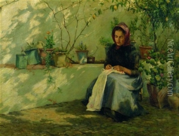 In The Garden Oil Painting - Francis (Frank) Henry Richardson