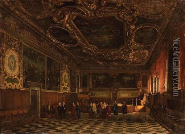 Interno Di Palazzo A Venezia Oil Painting - Luigi Querena