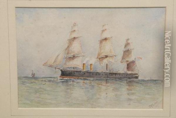 A Set Of Three, English Sail Steam Ships At Sea Oil Painting - John Taylor Allerston