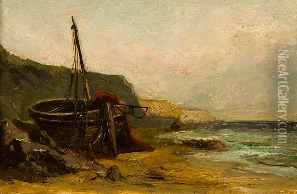 On The Beach, Dunwich, Suffolk Oil Painting - Thomas Smythe