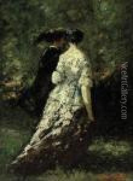A Woodland Stroll Oil Painting - Adolphe Joseph Th. Monticelli