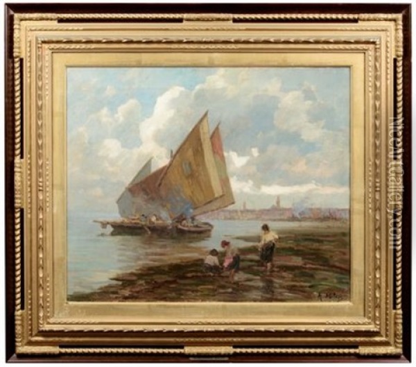 Barche A Venezia Oil Painting - Alessandro Milesi