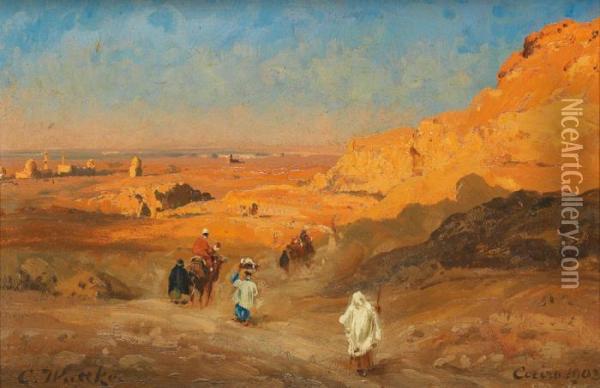 Nomades Allant Au Caire Oil Painting - Carl Wuttke