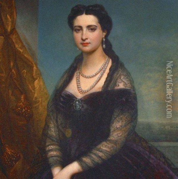Portrait D'une Elegante Aux Perles Oil Painting - Joseph Desire Court
