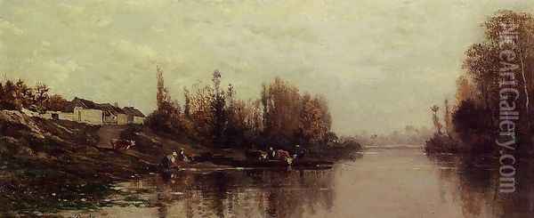 Ferry at Glouton Oil Painting - Charles-Francois Daubigny