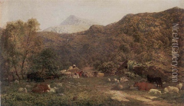 A Farmstead, North Wales Oil Painting - Henry Clarence Whaite