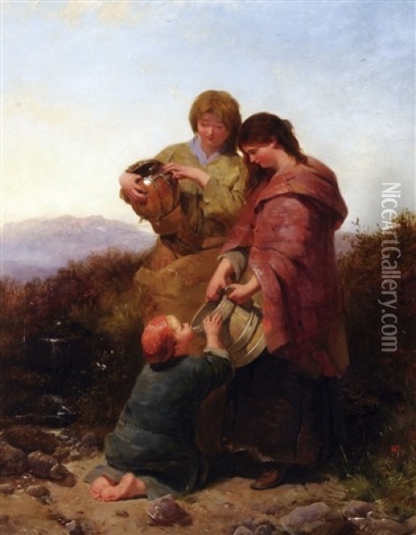 And John James Hill (1811-1882) The Water Carriers Oil Painting - Henry Bright