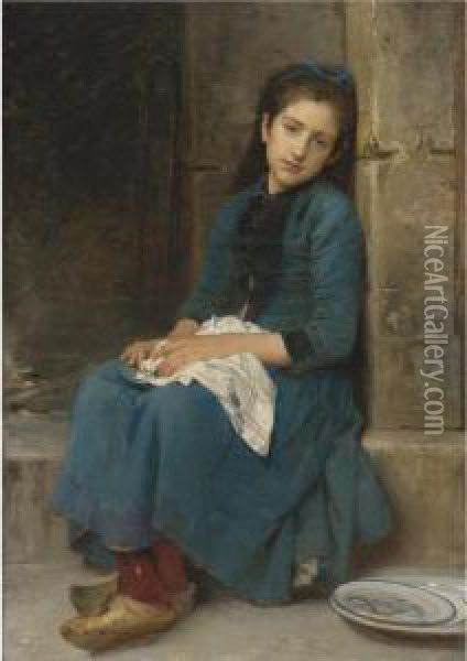 Pensive Girl (innocence) Oil Painting - Leon-Jean-Basile Perrault