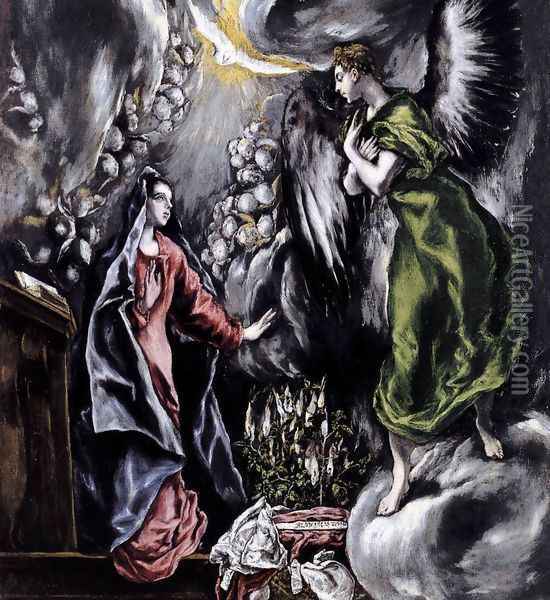 The Annunciation (detail 1) 1597-1600 Oil Painting - El Greco (Domenikos Theotokopoulos)