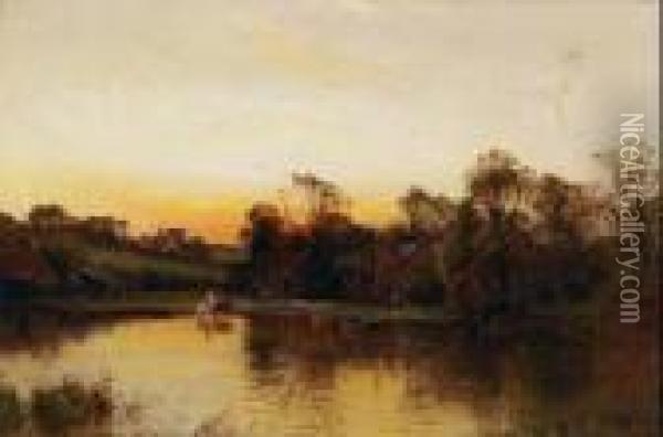 The Wedge And Beetle, Moulsford Ferry On The Thames Oil Painting - Alfred de Breanski
