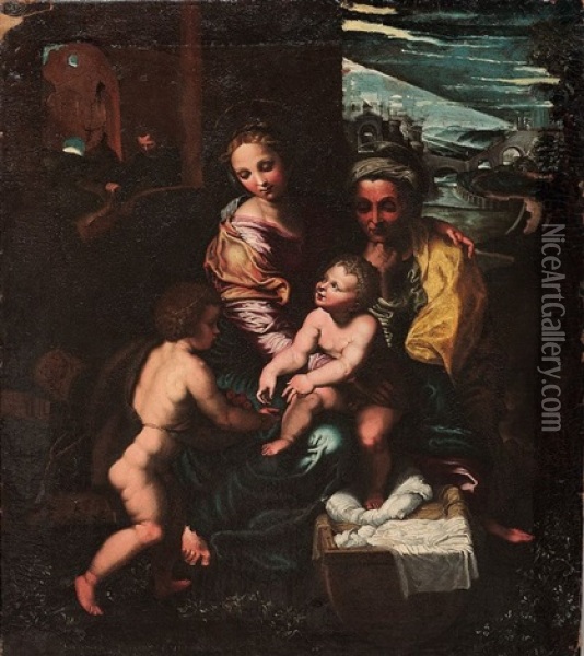 La Sainte Famille Avec Sainte Anne Et Saint Jean Baptiste Oil Painting - Giulio Romano