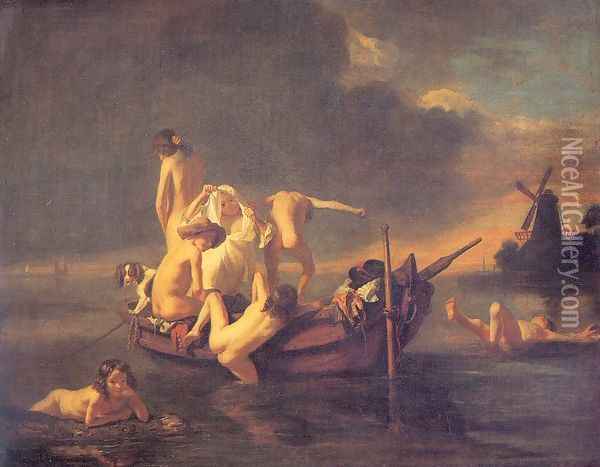 Boys Bathing (Attributed to Maes) Oil Painting - Nicolaes Maes