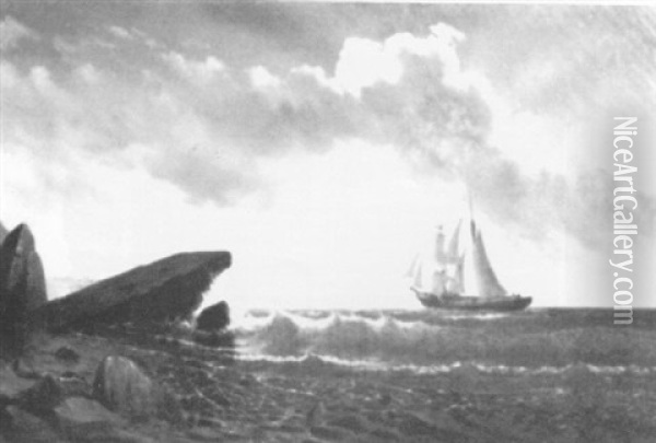 Ship Off A Rocky Coast Oil Painting - William Edward Norton