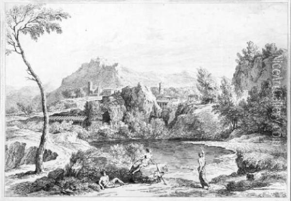 Arkadische Landschaften Nach Gaspard Poussin. Oil Painting - Jacob Gauermann