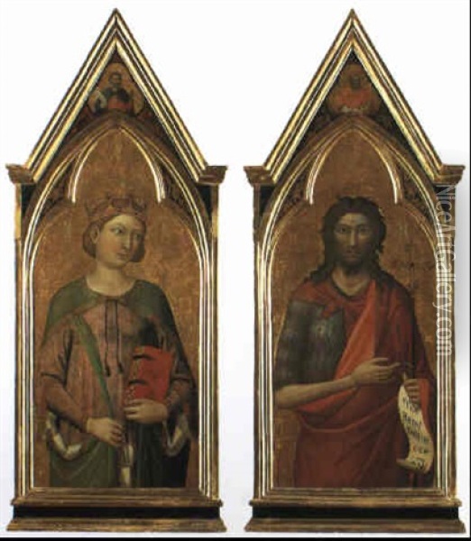 Sts. Catherine, John The Baptist, Philip, John The Evangelist And Prophets Oil Painting - Jacopo (del Casentino) Landini