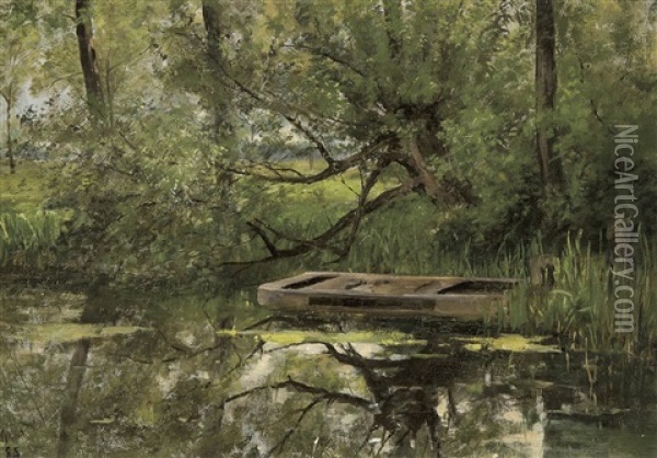 Barque Sur Une Riviere Oil Painting - Emile Claus