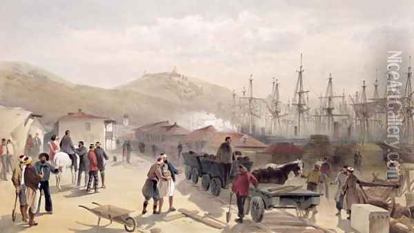 The Railway at Balaklava, plate from The Seat of War in the East, 1856 Oil Painting - William Simpson