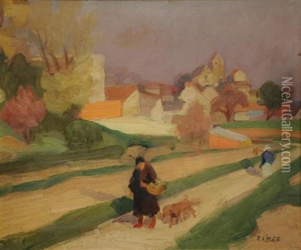 Route Traversant Un Village Oil Painting - Jules Emile Zingg
