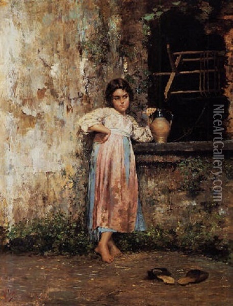 Young Girl At The Fountain Oil Painting - Vincenzo Irolli