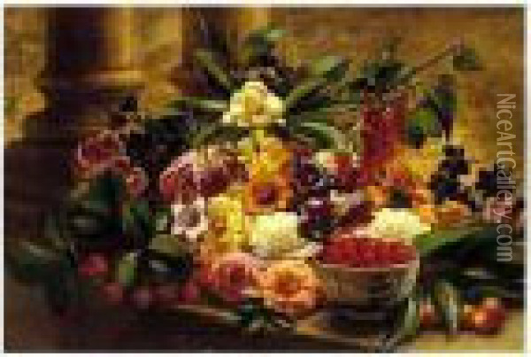 Still Life With Bowl Of Raspberries Oil Painting - George Henry Hall