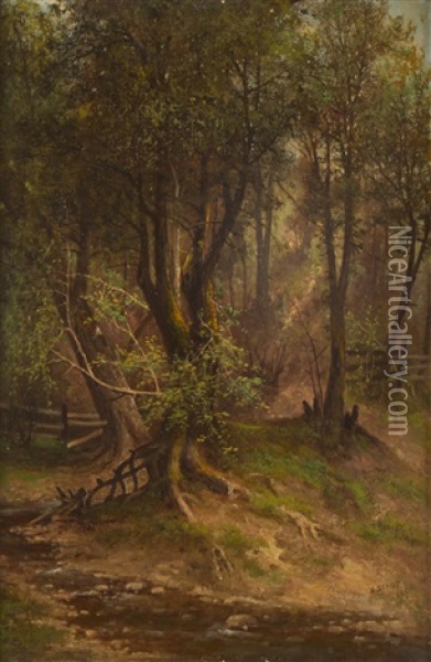 Forest Interior With Dry Wash Oil Painting - Meyer Straus