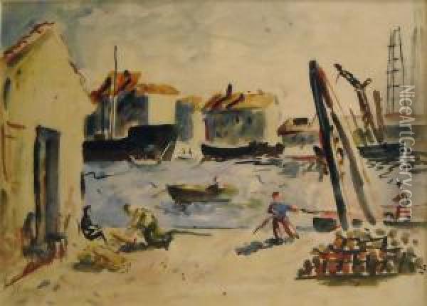 Port Oil Painting - Arthur Segal