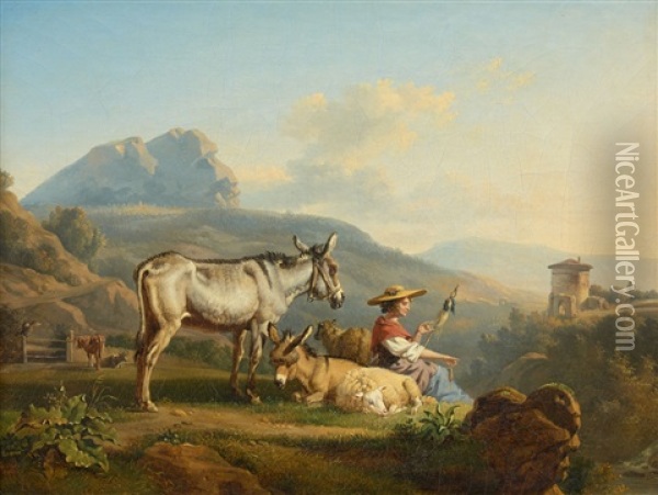 Southern Landscape With Shepherdess Oil Painting - Balthasar Paul Ommeganck