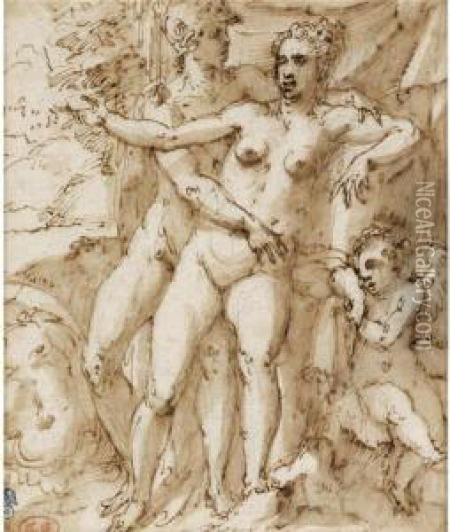 Mars And Venus, Beside Cupid Oil Painting - Andrea Semino