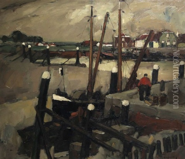 Le Port Oil Painting - Oscar Verpoorten