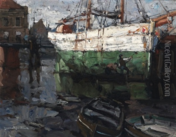 Lotsenschoner Bei Ebbe (cuxhaven) Oil Painting - Leonhard Sandrock