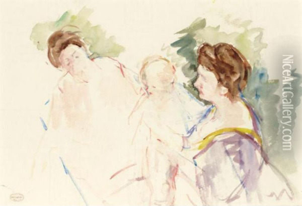 Deux Meres Et Un Enfant Dans Un Bateau Oil Painting - Mary Cassatt