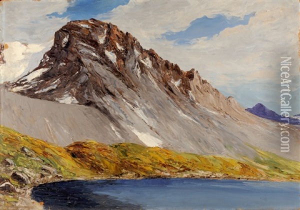 Le Lac Rond Et La Grande Casse Au Col De La Vanoise Oil Painting - Emile Veron