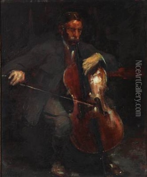 Doctor And Cello Player Carl Bretton-meyer (+ Portrait Of His Wife Astrid, Nee Prior, Verso) Oil Painting - Herman Albert Gude Vedel