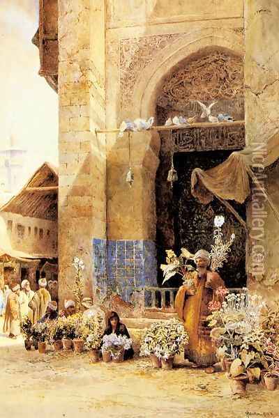 The Flower Market, Damascus Oil Painting - Charles Robertson