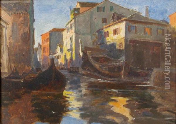 Vue D'un Canal A Venise Oil Painting - Auguste Leroux