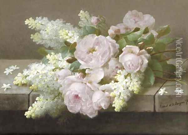 Lilacs and Roses Oil Painting - Raoul Maucherat de Longpre