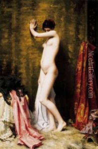 Parisian Model In The Painter's Studio Oil Painting - Victor Tortez