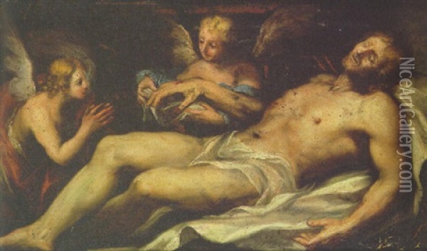 Angels Mourning Over Dead Christ Oil Painting - Daniele Crespi