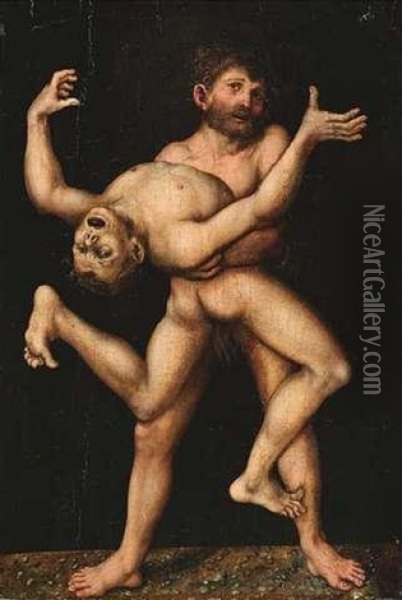Herkules Und Antaos. Der Riese Antaos, Sohn Des Poseidon Und Der Gaia Oil Painting - Lucas Cranach the Elder