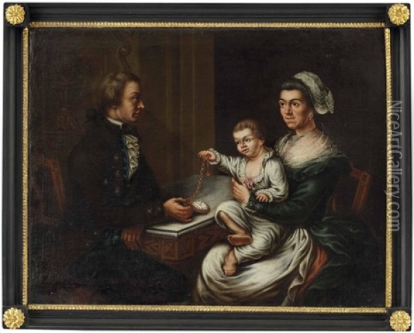 Bildnis Des Ehepaares Liebherr Mit Tochter Oil Painting - Johann Kuerzinger