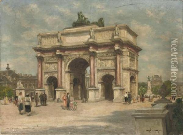 L'arc De Triumphe Du Carousel, Paris Oil Painting - Jean Lefort