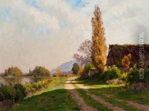 Path Along The Water's Edge Oil Painting - Adrien Jacques Sauzay