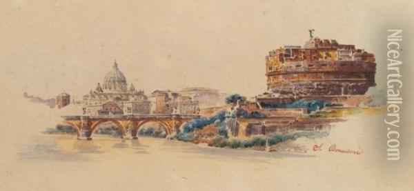 Veduta Di Ponte E Di Castel Sant'angelo A Roma Oil Painting - Stefano Donadoni