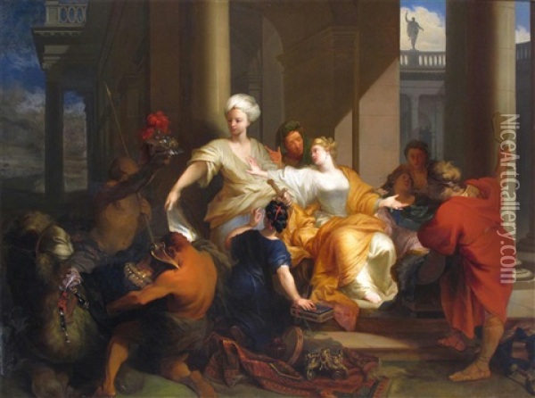 Achilles Discovered Among The Daughters Of Lycomedes Oil Painting - Jacques Sebastien Le Clerc