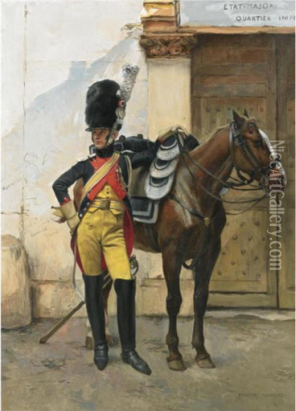 An Elite Soldier Of The Imperial Guard Oil Painting - Francois Flameng