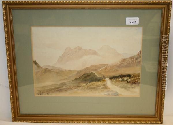 Figure On A Track With Hills Beyond Oil Painting - William Hull