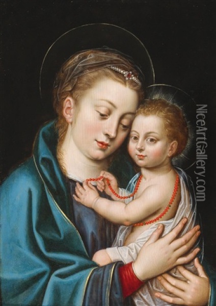 Madonna And Child Oil Painting - Otto Octavius van Veen